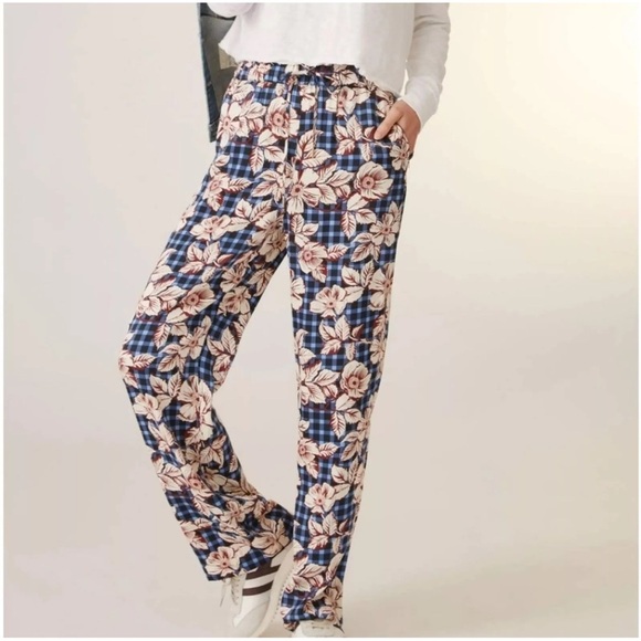 Scotch & Soda Amsterdam Blue Gingham & Burgundy Floral Print Pull On Pants in L - Picture 2 of 11